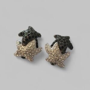 Vintage Clip On Earrings Starfish Rhinestone Sparkly Mid Century Modern Evening